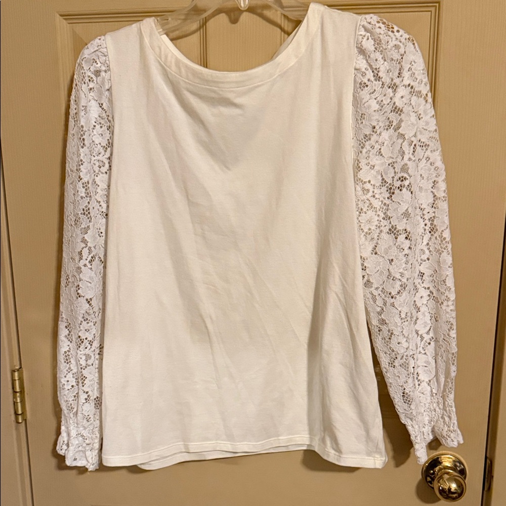 Charter Club Cream Lace Sleeve Blouse